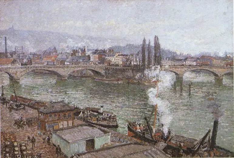 Die Steinbrücke in Rouen, graue Zeit - Camille Pissarro