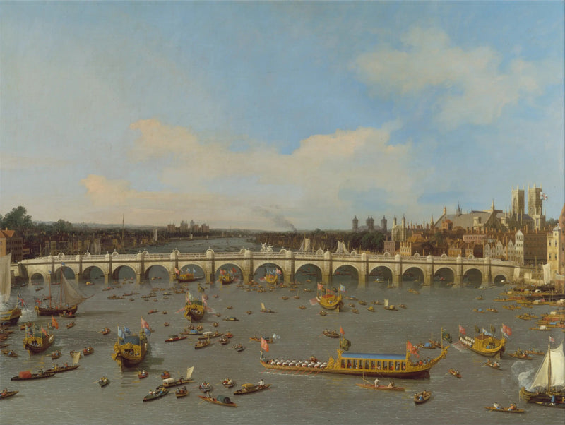Westminster-Brücke mit dem Umzug des Lord-Bürgermeisters auf der Themse - Canaletto