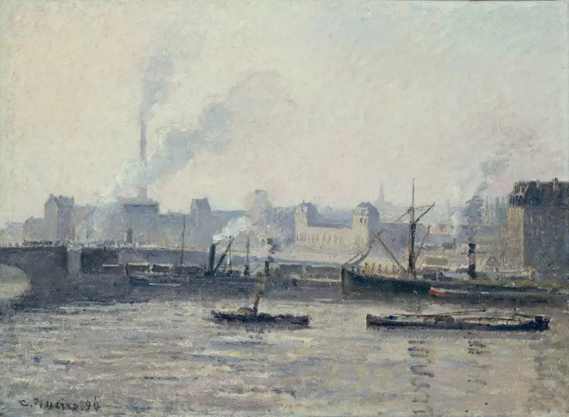Die Brücke Saint-Sever, Rouen: Nebel - Camille Pissarro