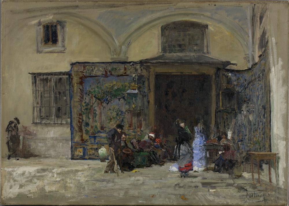 Le portique de l'église de San Ginés, Madrid - Mariano Fortuny Marsal image 1 reproduction de peinture à l’huile