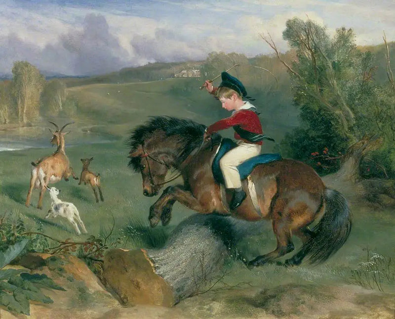 Der erste Sprung, Lord Alexander Russell auf seinem Pony « Emerald » - Edwin Henry Landseer