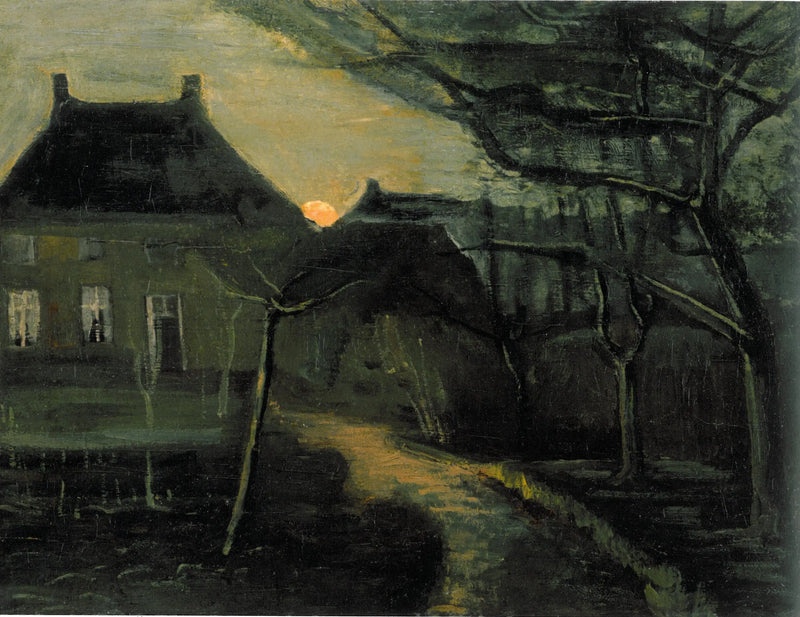Das Pfarrhaus von Nuenen im Mondschein - Vincent van Gogh
