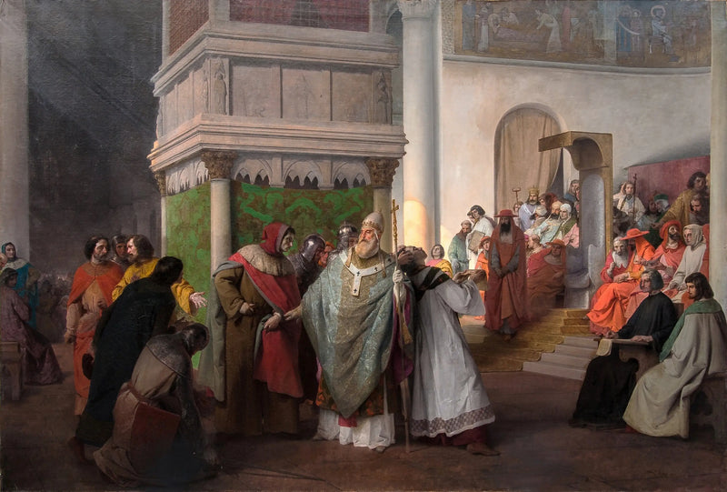 Der Priester Orlando de Parme geschickt von Arrigo IV de Germanie und verteidigt von Gregor VII gegen die gerechte Empörung des römischen Synods - Francesco Hayez