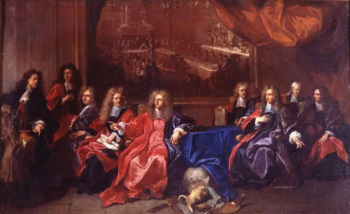Der Bürgermeister und die Ratsmitglieder der Stadt Paris beraten über ein Fest zu Ehren des Louis XIV-Dinners im Rathaus nach seiner Genesung im Jahr 1689 - Hyacinthe Rigaud