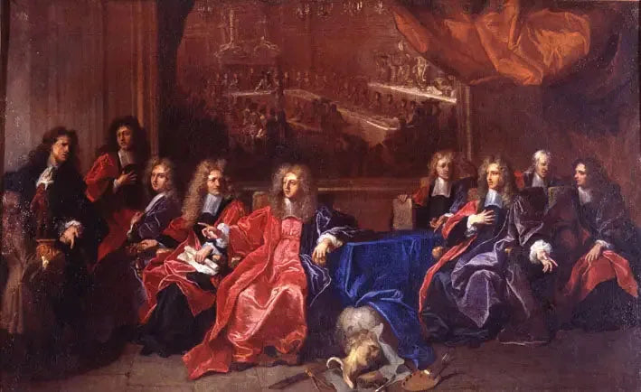 Der Bürgermeister und die Ratsmitglieder der Stadt Paris beraten über ein Fest zu Ehren des Louis XIV-Dinners im Rathaus nach seiner Genesung im Jahr 1689 - Hyacinthe Rigaud