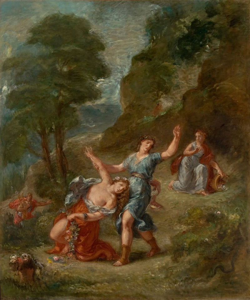 Der Frühling - Eurydike, die von einer Schlange gebissen wird, während sie Blumen pflückt (der Tod der Eurydike) - Eugène Delacroix