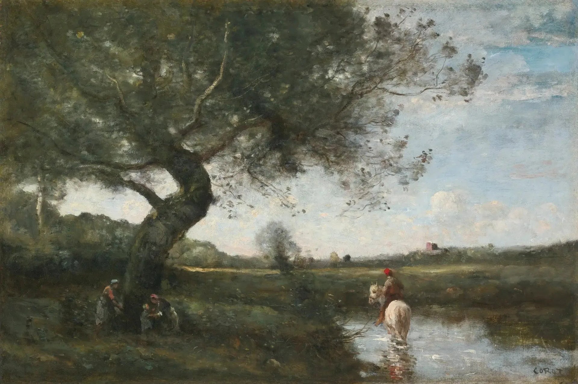 Le Ruisseau au cheval blanc - Jean-Baptiste Camille Corot image 1 reproduction de peinture à l’huile
