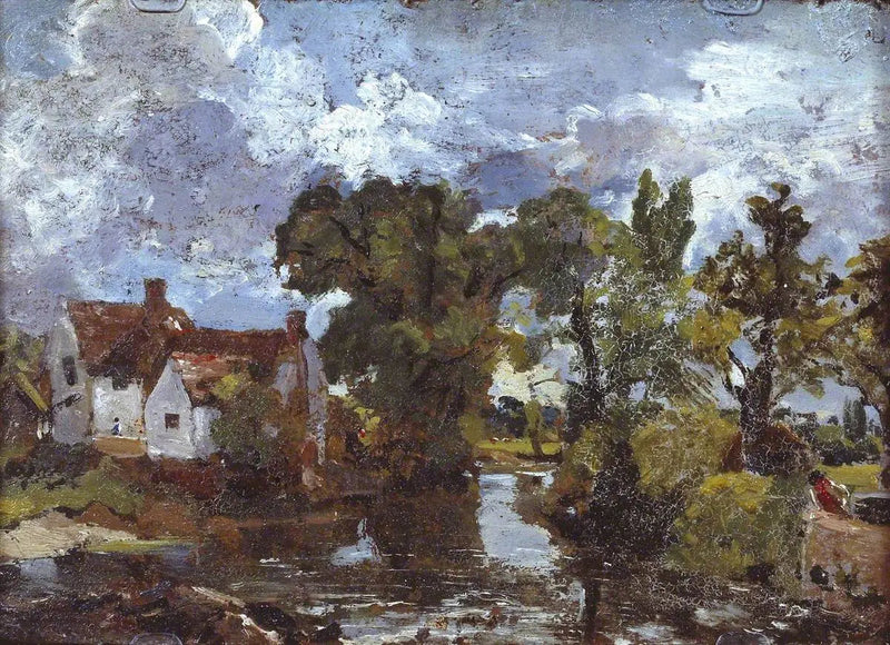 Der Bach der Mühle. Rückseite: Nächtliche Szene mit Brücke - John Constable