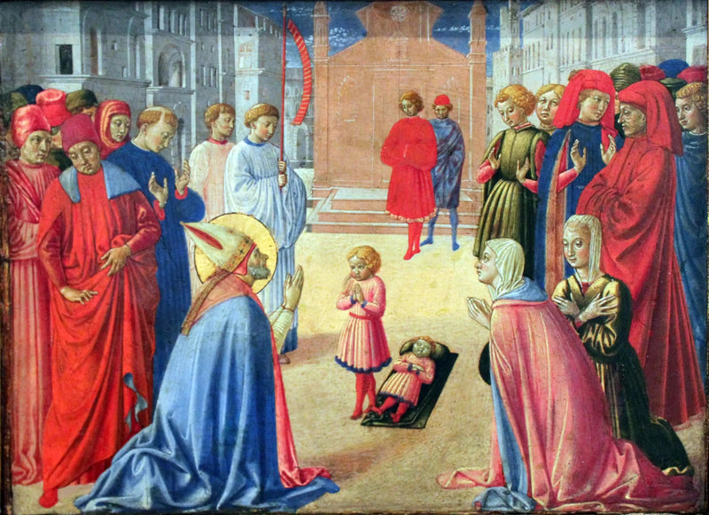 Der heilige Zénobe erweckt einen toten Jungen wieder zum Leben - Benozzo Gozzoli