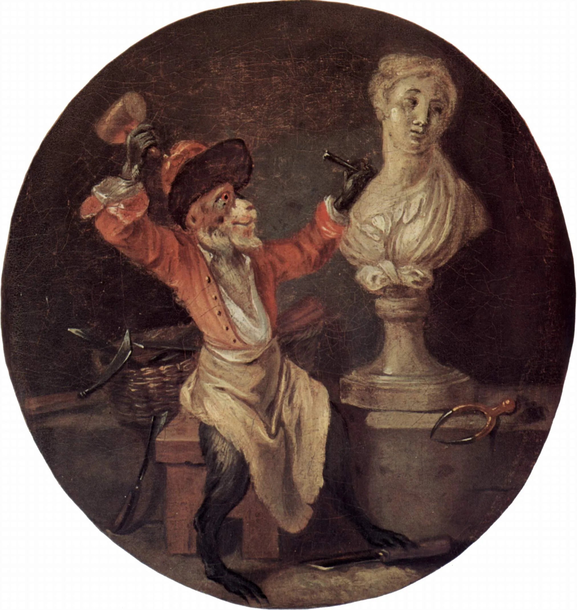 Le Singe sculpteur - Antoine Watteau image 1 reproduction artisanale de tableau