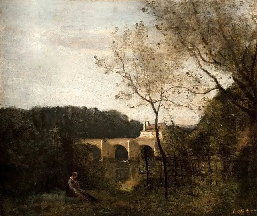 Die alte Brücke in Mantes - Jean-Baptiste Camille Corot