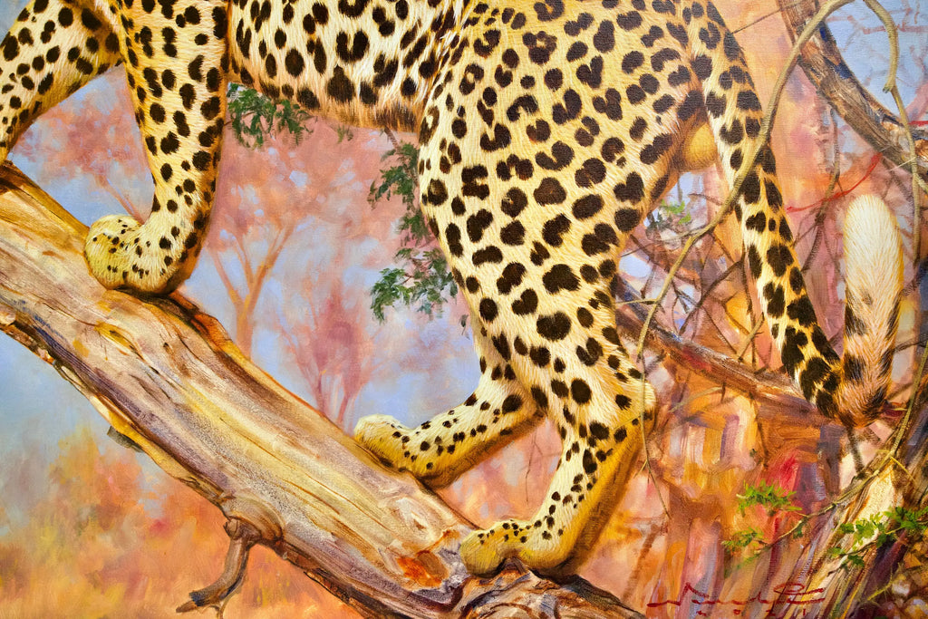 Léopard dans un arbre | 150 x 100 cm Reproductions de tableaux à la peinture à l’huile