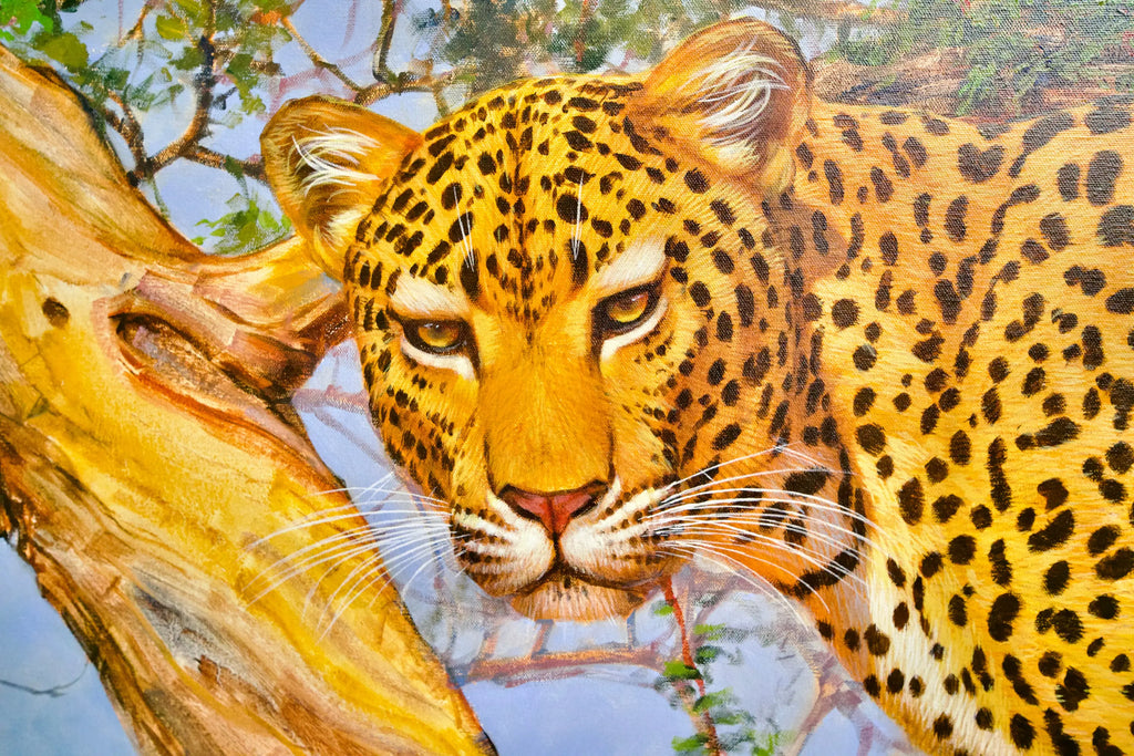 Léopard dans un arbre | 150 x 100 cm Reproductions de tableaux à la peinture à l’huile