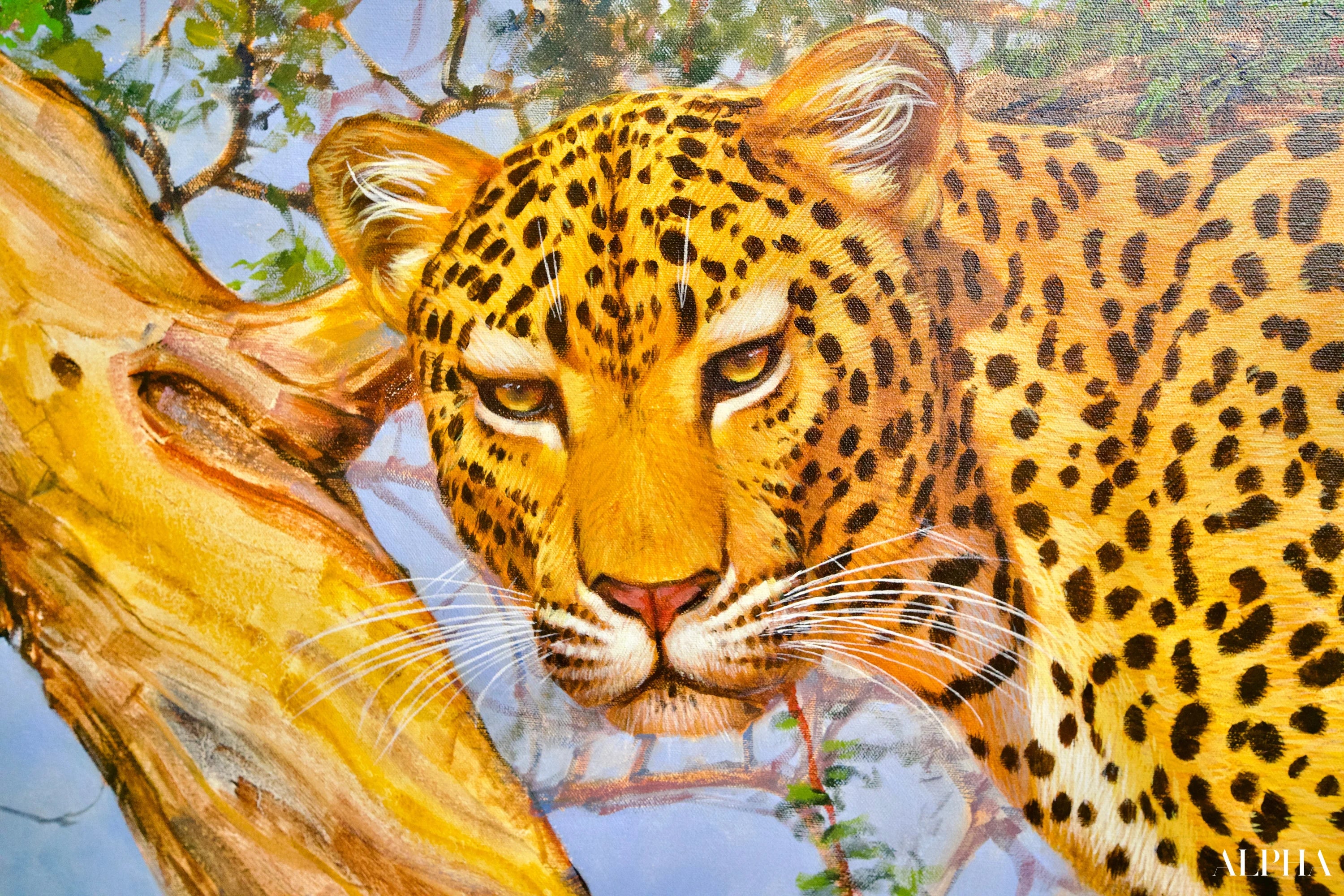 Léopard dans un arbre | 150 x 100 cm Reproductions de tableaux à la peinture à l’huile