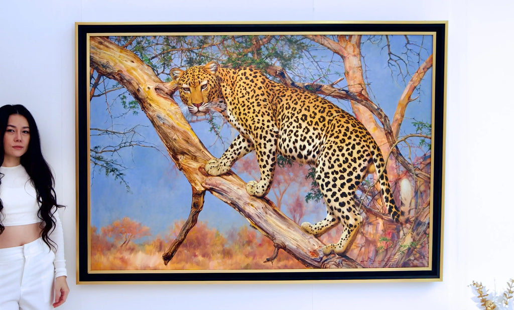 Léopard dans un arbre | 150 x 100 cm Reproductions de tableaux à la peinture à l’huile