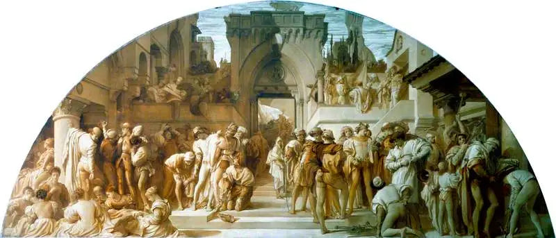 Die Künste der angewandten Industrie in der Kriegführung (Zeichnung für eine Wandmalerei im Victoria and Albert Museum) - Frederic Leighton
