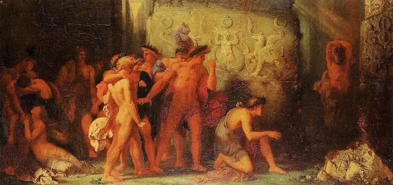 Die Athener ausgeliefert an den Minotaurus im Labyrinth von Kreta - Gustave Moreau