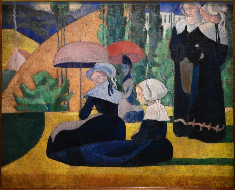 Die Bretoninnen mit Sonnenschirmen - Émile Bernard