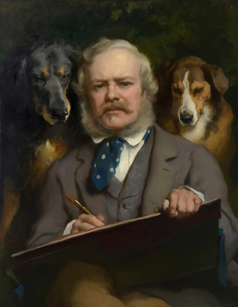 Die Kenner : Porträt des Künstlers mit zwei Hunden - Edwin Henry Landseer
