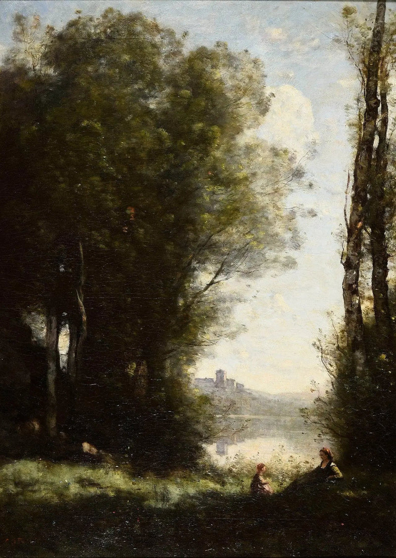 Die beiden Schwestern unter den Bäumen am Seeufer - Jean-Baptiste Camille Corot
