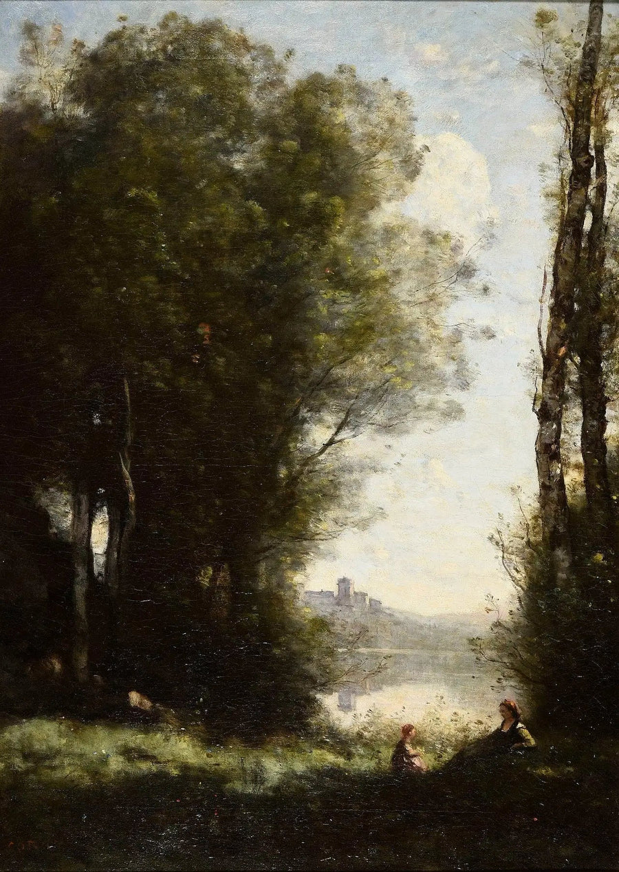 Die beiden Schwestern unter den Bäumen am Seeufer - Jean-Baptiste Camille Corot