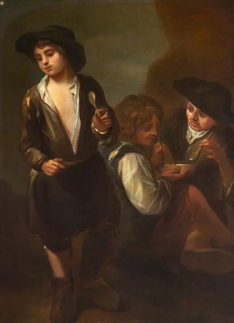 Die Straßenkinder essen (Diptychon, linkes Panel) - Bartolomé Esteban Murillo
