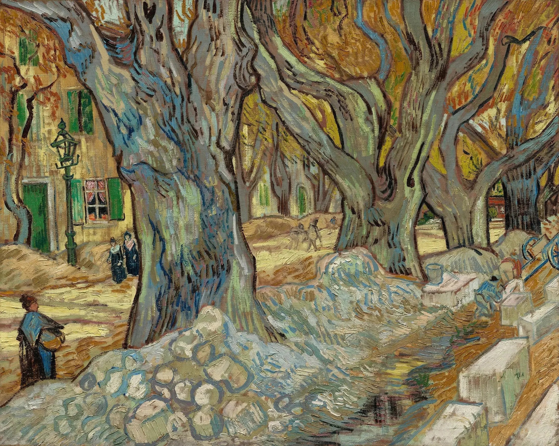 Les grands platanes (Travailleurs de la route à Saint-Rémy) - Vincent van Gogh image 1 tableau peint à l’huile sur toile