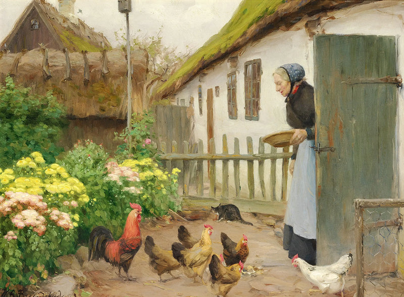 Die Hühner werden gefüttert. - H. A. Brendekilde