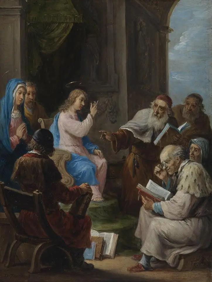 Die fünfzehn Geheimnisse des Rosenkranzes: Der zwölfjährige Christus unter den Doktoren des Tempels - David Teniers der Jüngere
