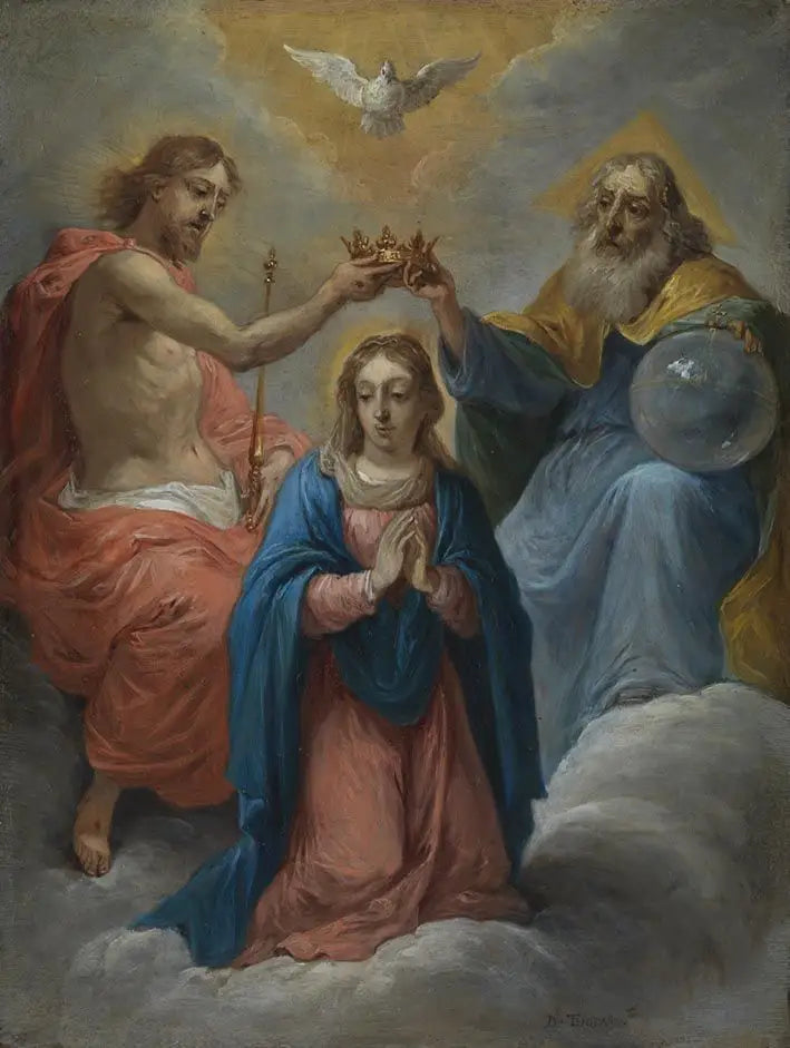 Die fünfzehn Geheimnisse des Rosenkranzes: die Krönung der Jungfrau Maria als Königin des Himmels - David Teniers der Jüngere