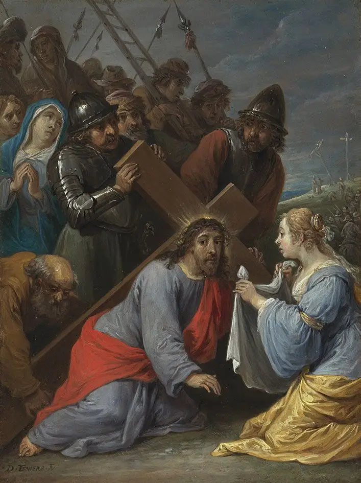 Die fünfzehn Geheimnisse des Rosenkranzes : das Tragen des Kreuzes durch Christus mit der Begegnung mit Veronika - David Teniers der Jüngere