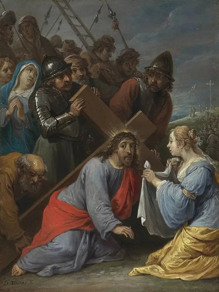 Die fünfzehn Geheimnisse des Rosenkranzes : das Tragen des Kreuzes durch Christus mit der Begegnung mit Veronika - David Teniers der Jüngere