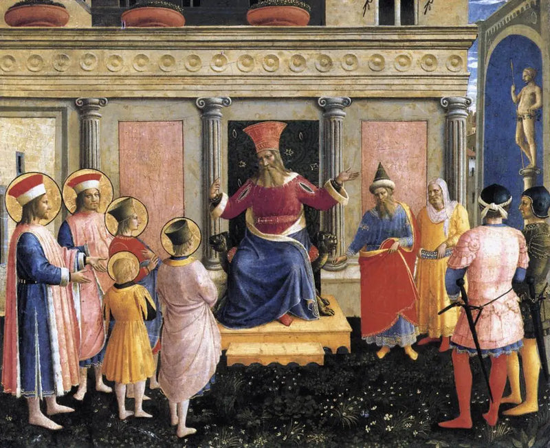 Die Heiligen Cosmas und Damian mit ihren Brüdern vor dem Prokonsul Lysias - Fra Angelico