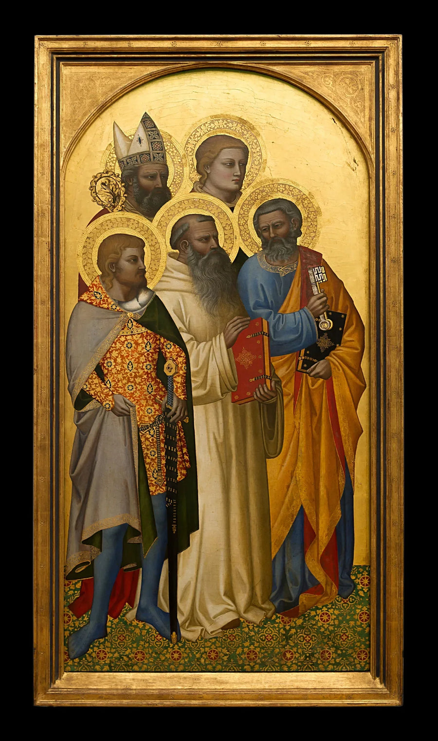 Die Heiligen Petrus, Benoît, Julien (?), Étienne (?) und ein heiliger Bischof (Nikolai von Bari ?). - Nardo di Cione