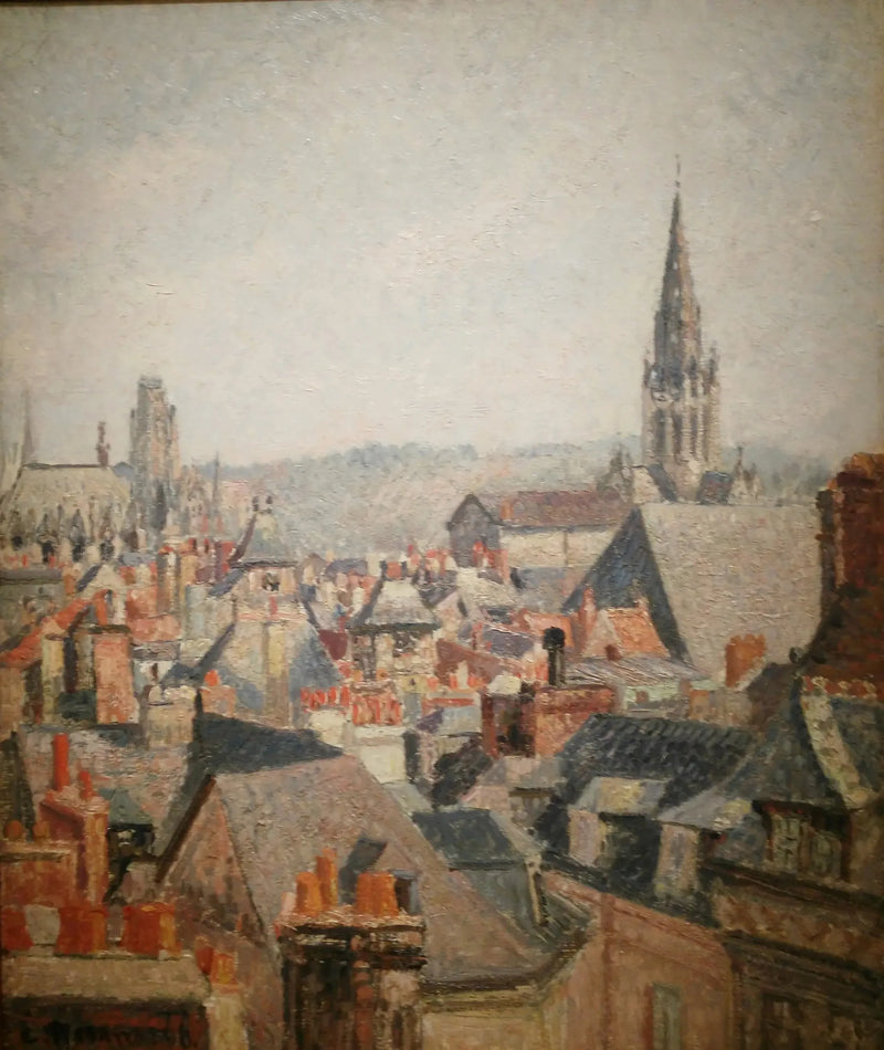 Die Dächer des alten Rouen, Sonne - Camille Pissarro