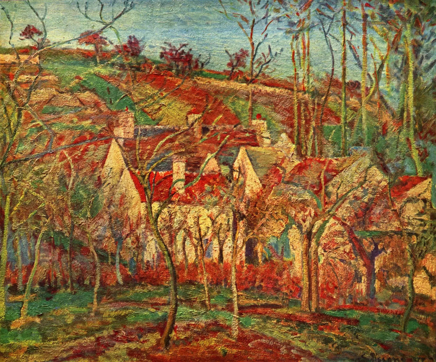 Die roten Dächer, Dorf-Ecke, Wintereffekt - Camille Pissarro