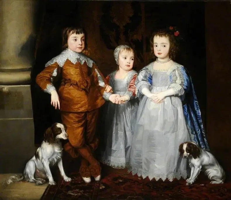 Die drei jüngsten Kinder von Karl I. (Karl, Jakob und Maria) mit ihren Hunden - Antoine van Dyck