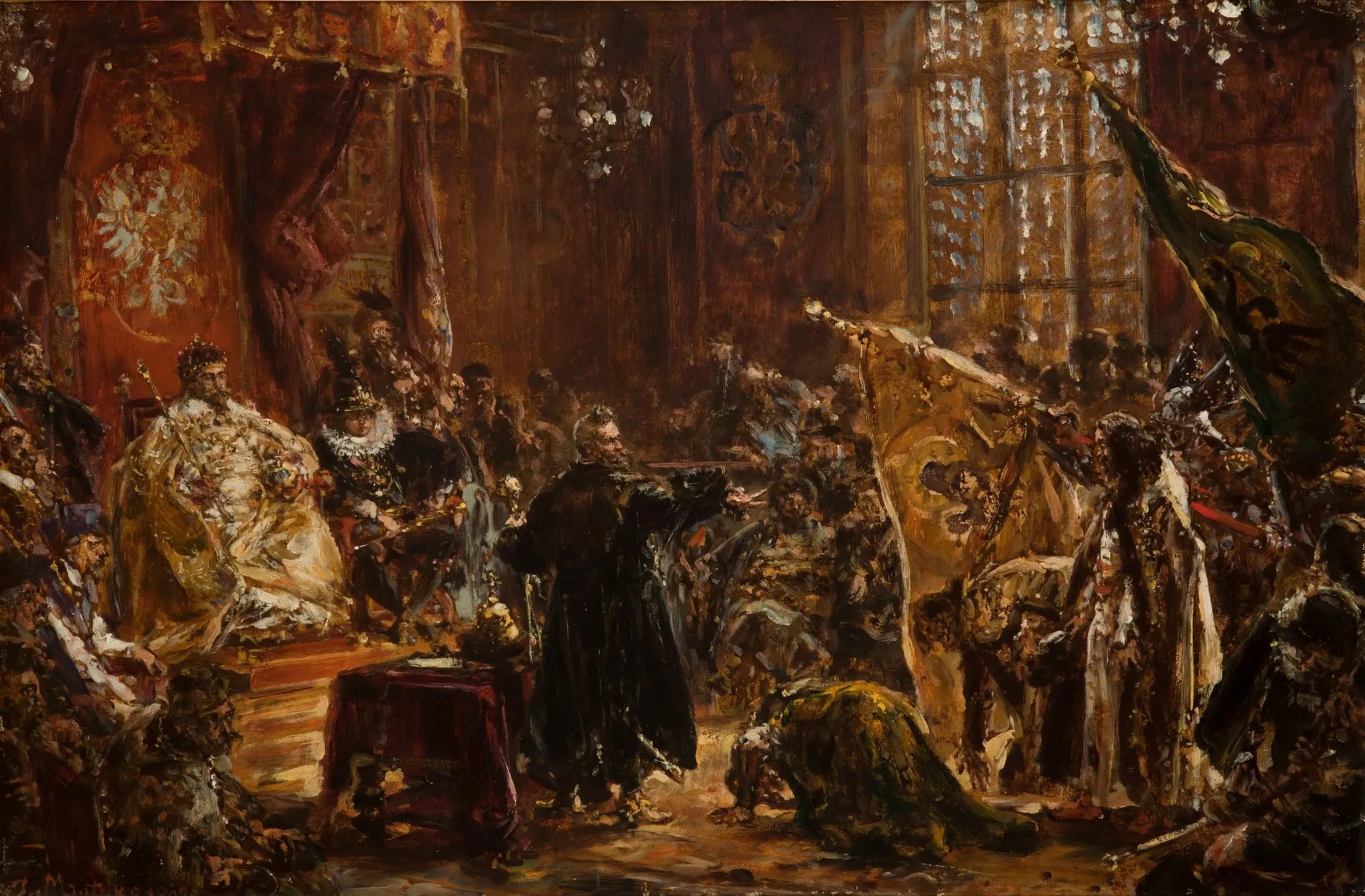 Les tsars Chouïski amenés par Żółkiewski au Sejm de Varsovie devant Zygmunt III - Jan Matejko image 1 reproduction de peinture à l’huile