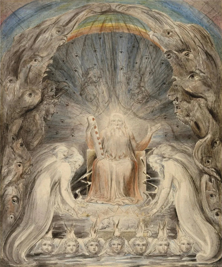 Die vierundzwanzig Ältesten, die ihre Kronen vor dem göttlichen Thron ablegen - William Blake
