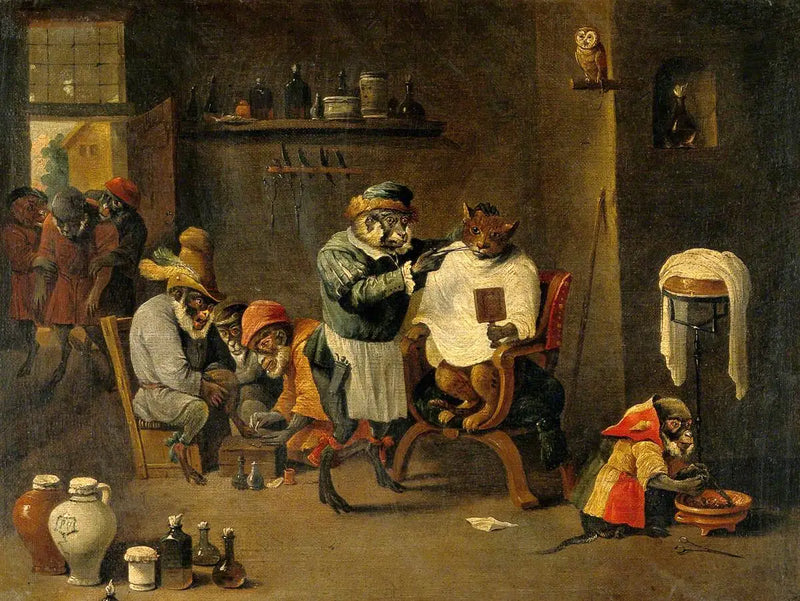Die Darstellung eines Affen-Barbiers-Chirurgen - David Teniers der Jüngere