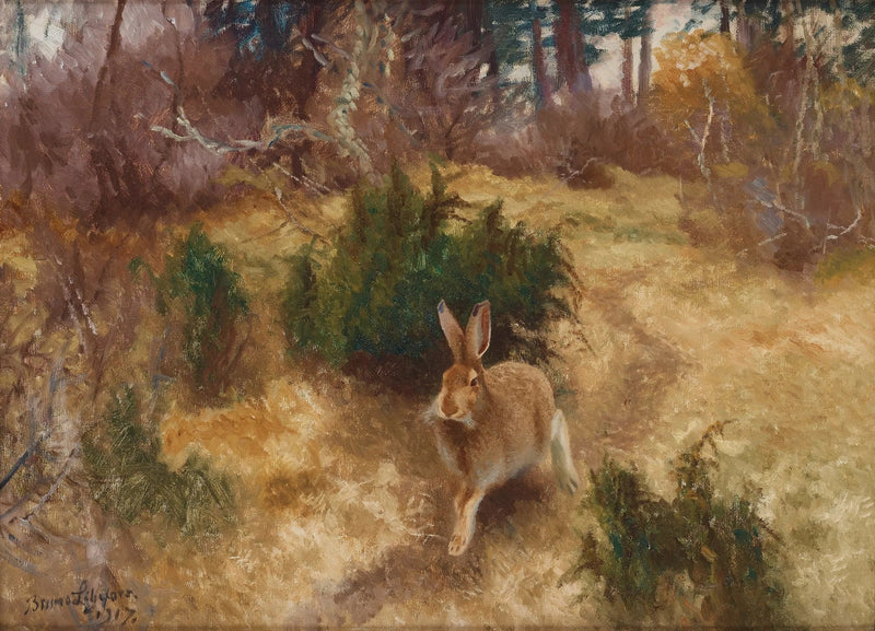 Hase in einer Herbstlandschaft - Bruno Liljefors