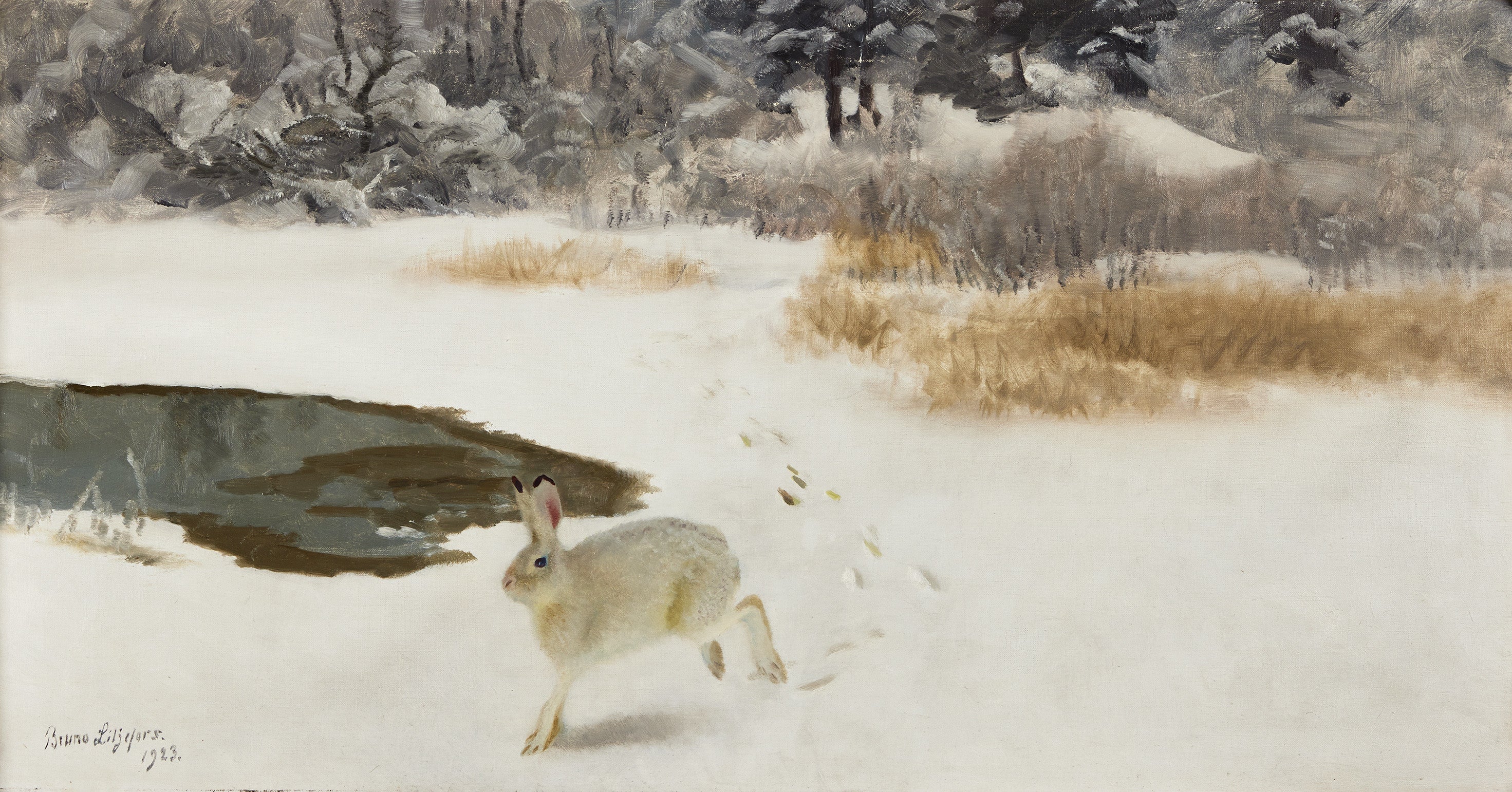 Lièvre dans un paysage hivernal - Bruno Liljefors image 1 reproduction de peinture à l’huile