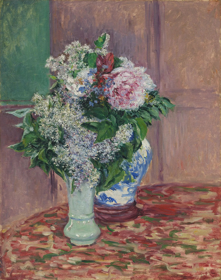 Flieder und Pfingstrosen in zwei Vasen - Gustave Caillebotte