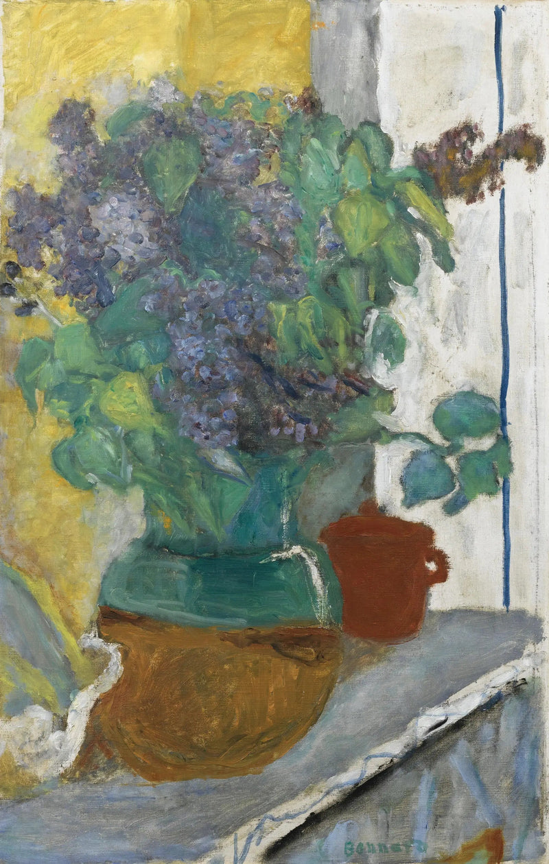 Lila Flieder in einer gelb-grünen Irdenvase - Pierre Bonnard