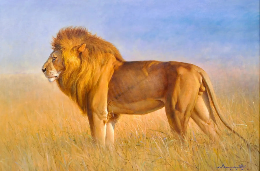 Löwe in der Savanne | 150 x 100 cm