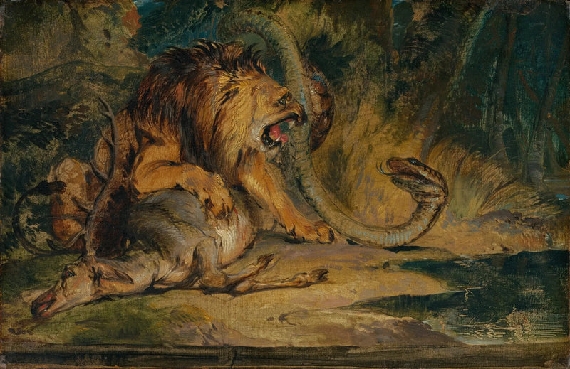 Löwe, der seine Beute verteidigt - Edwin Henry Landseer