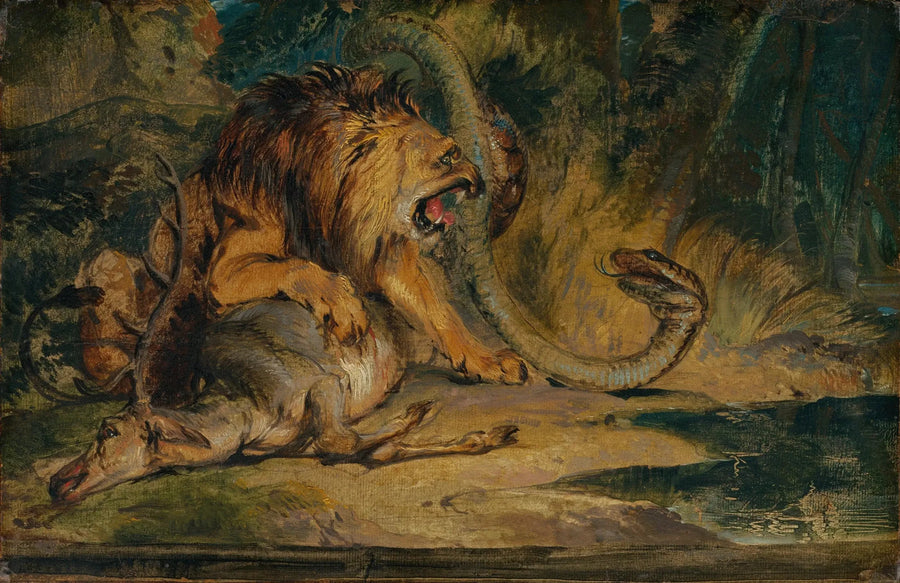 Löwe, der seine Beute verteidigt - Edwin Henry Landseer