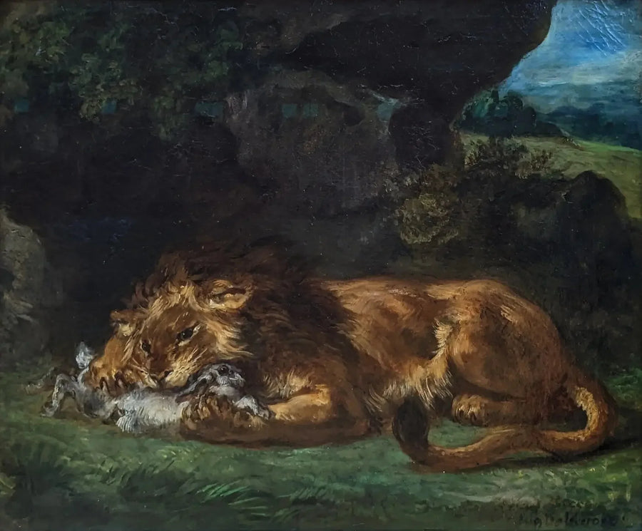 Löwe, der einen Hasen frisst - Eugène Delacroix