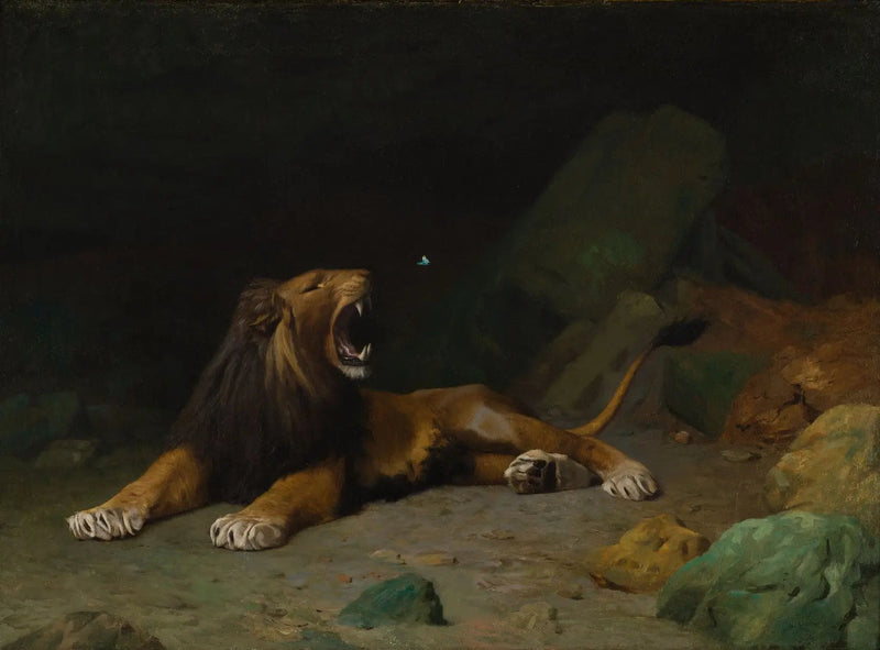 Löwe, der versucht, einen Schmetterling zu fangen - Jean-Léon Gérôme