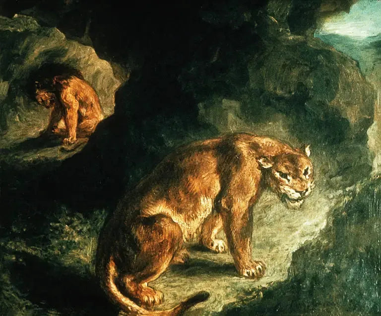 Löwin und Löwe in ihrer Höhle - Eugène Delacroix
